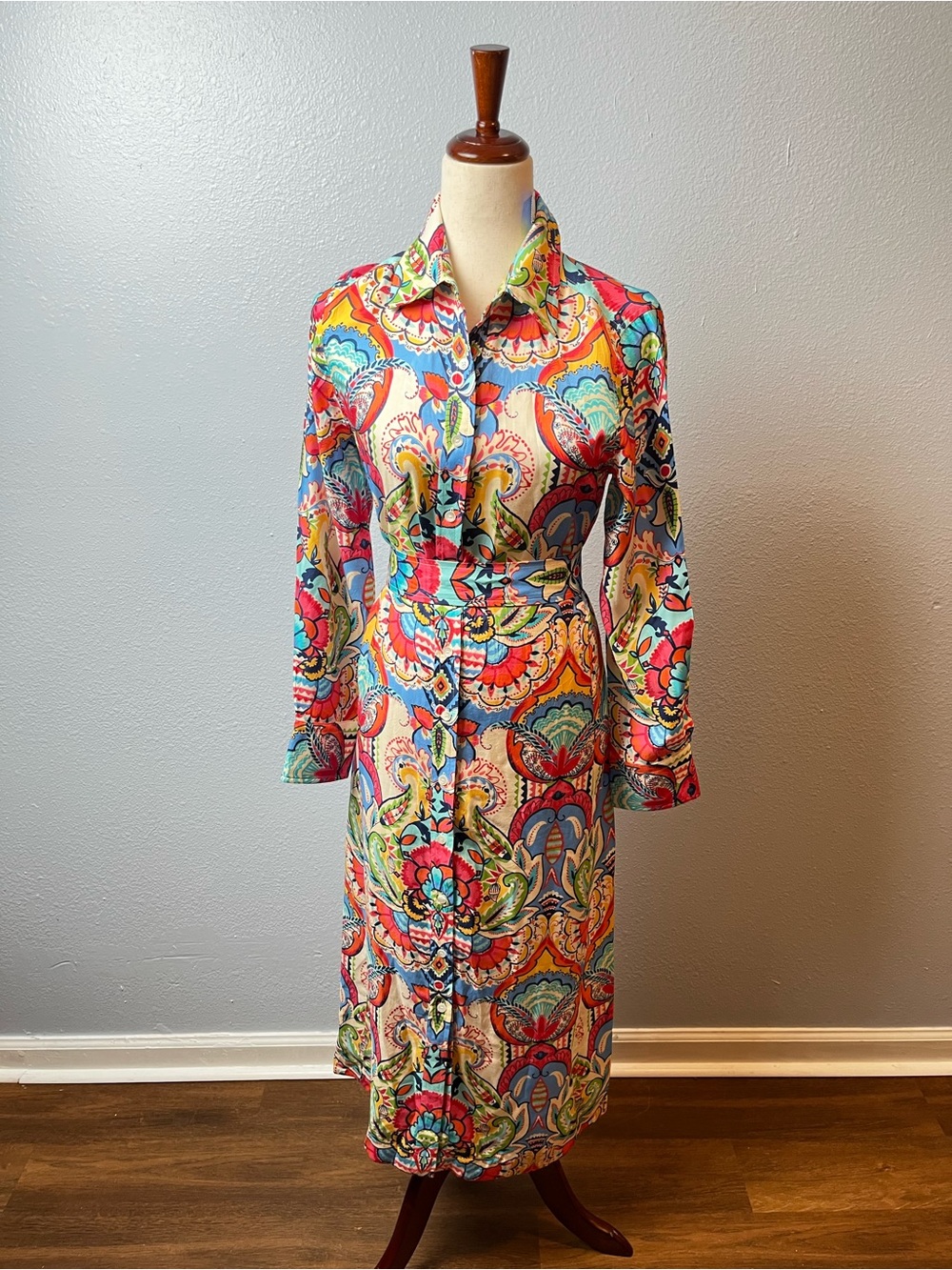 J. McLaughlin Multicolor Paisley Maxi Shirt Dress Size Small